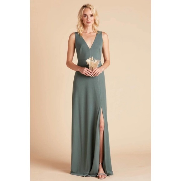New NWT Birdy Grey “Shamin” Long Crepe Gown Maxi Dress Sea Glass GreenSleeveless - Picture 10 of 12